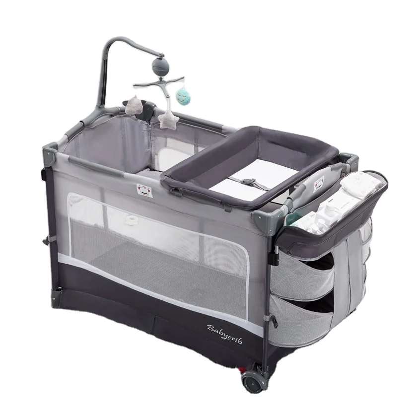 Cuna ergonómica plegable barata para niño, cama ajustable para llevar en el patio, juego de cunas de Metal, bolsa plegable, cama para bolígrafo de juego para bebé