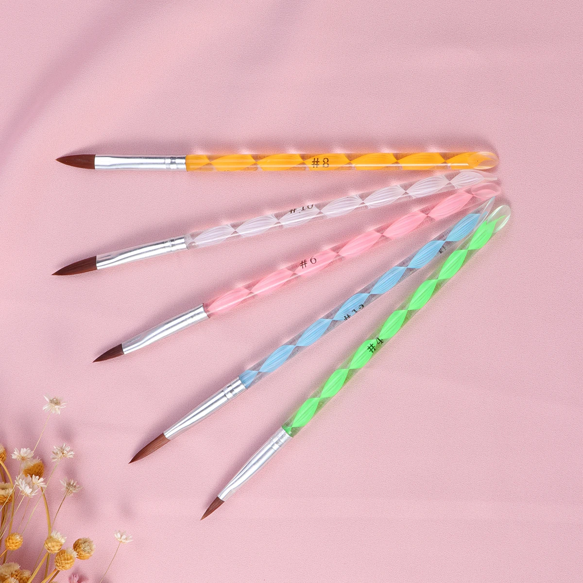 5Pcs Spiral Rhinestone Nail Tools Set for Drawing Brush Pen Acrylic Nail Kit Professional DIY Manicure