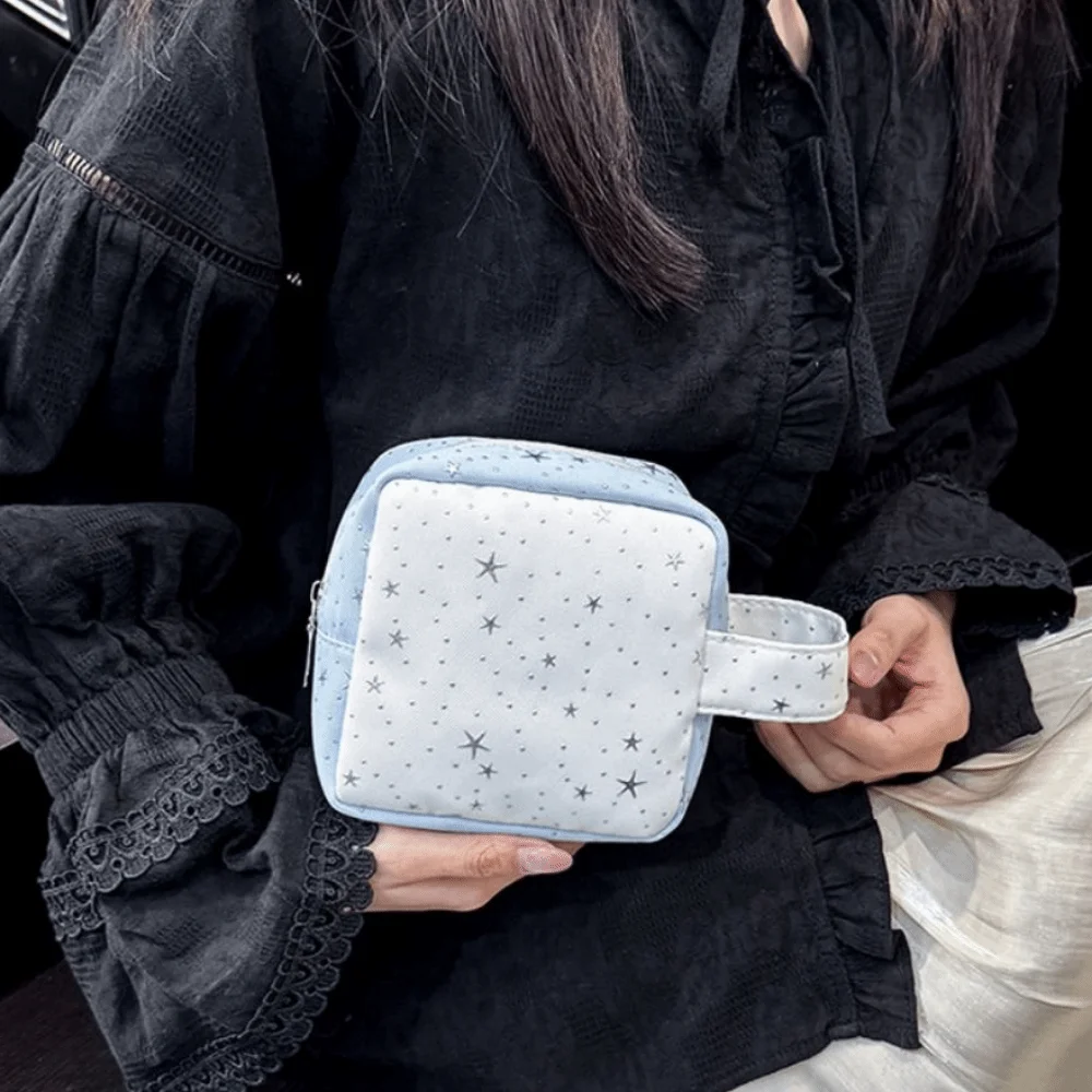 Star Pattern Sanitary Towel Organizer Handheld Portable Makeup Storage Bag Zipper Contrast Color Handheld Storage Bag Daily Use