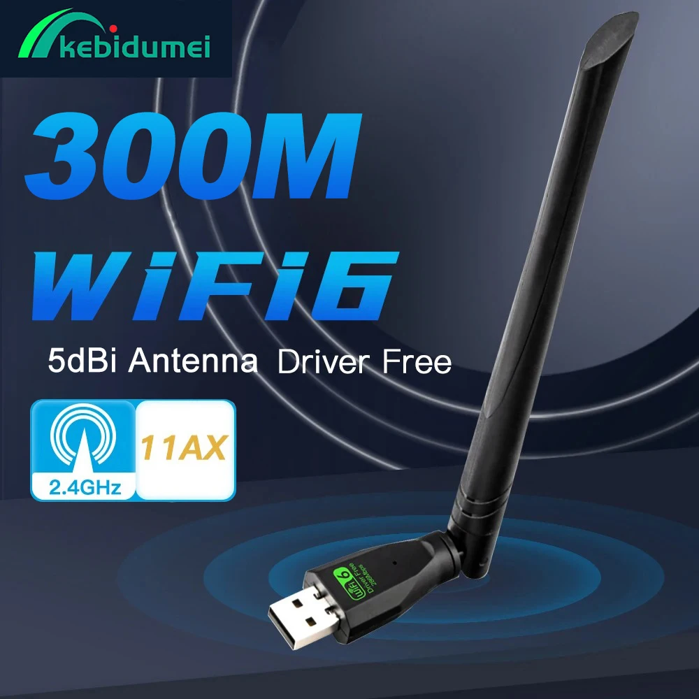 

Kebidumei WIFI 6 USB-адаптер AX286 Сетевая карта Dongle 2,4 ГГц 802.11AX Прием сигнала антенны для ноутбука Win 10 11 Драйвер бесплатно