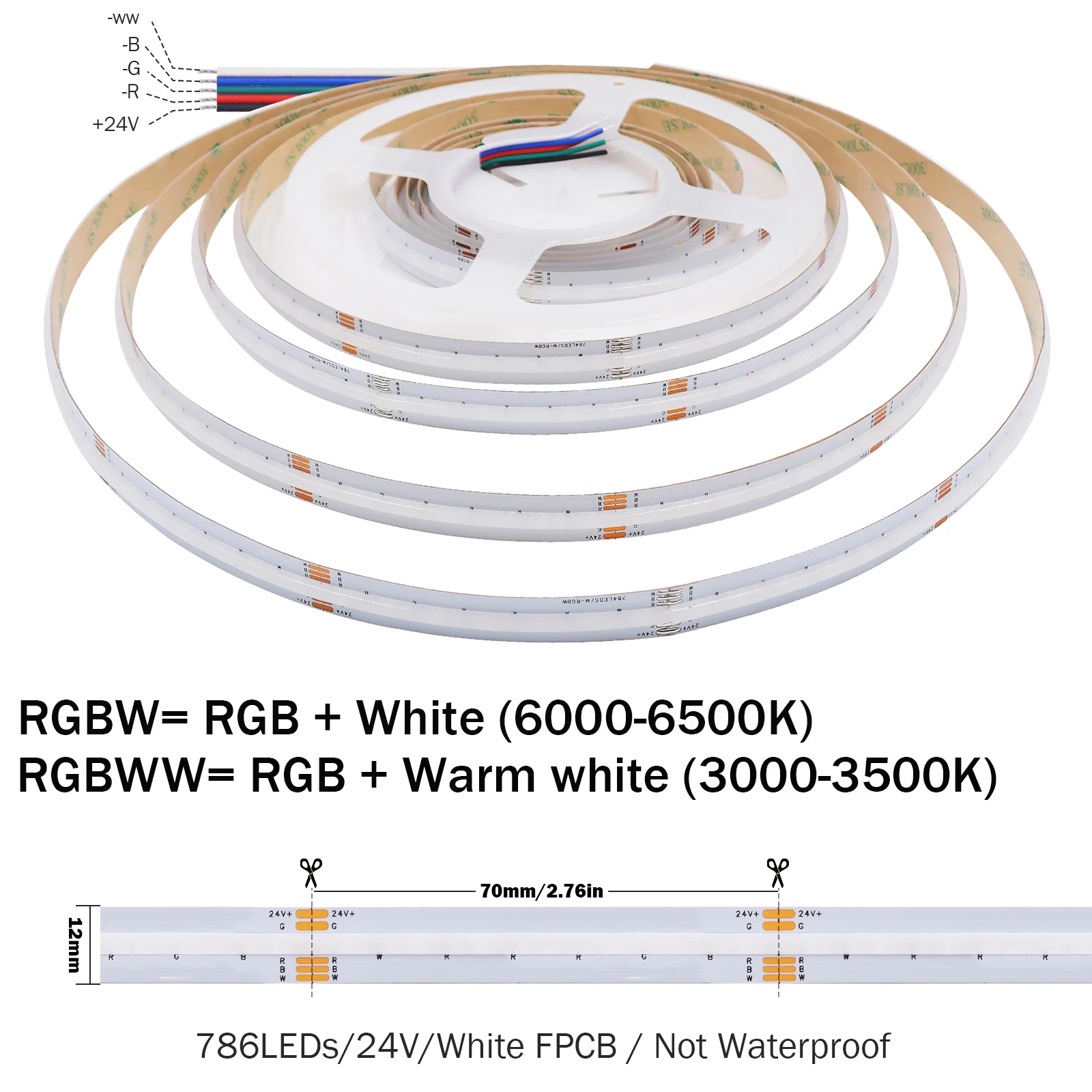 24V RGBW RGBWW COB LED Strip Light 784LEDs Flexible LED Tape Ribbon IP20 IP67 COB Lights Hight Density Linear Light Home Decor