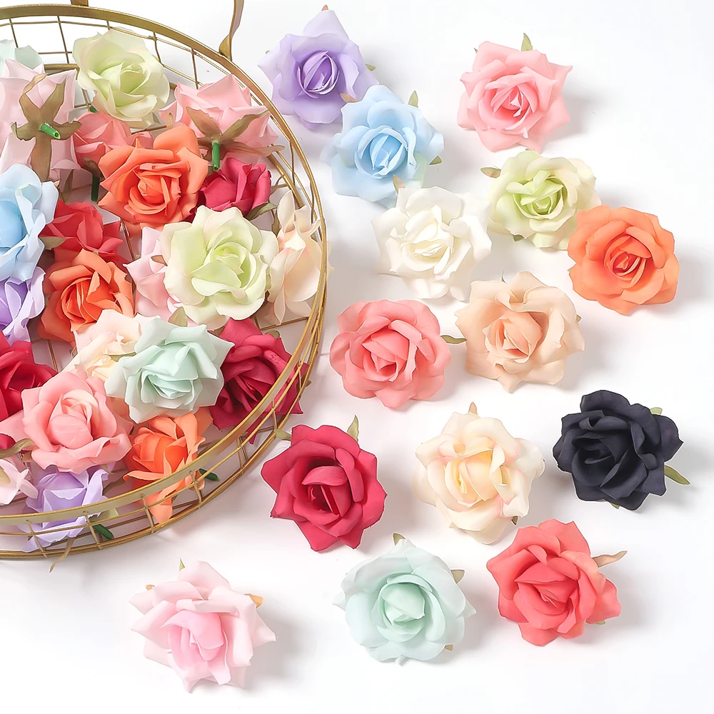 6 سنتيمتر عيد الميلاد زهرة الورد الاصطناعي رئيس للمنزل غرفة ديكور DIY بها بنفسك الحرفية إكليل اكسسوارات نافيداد العروس الزفاف الديكور