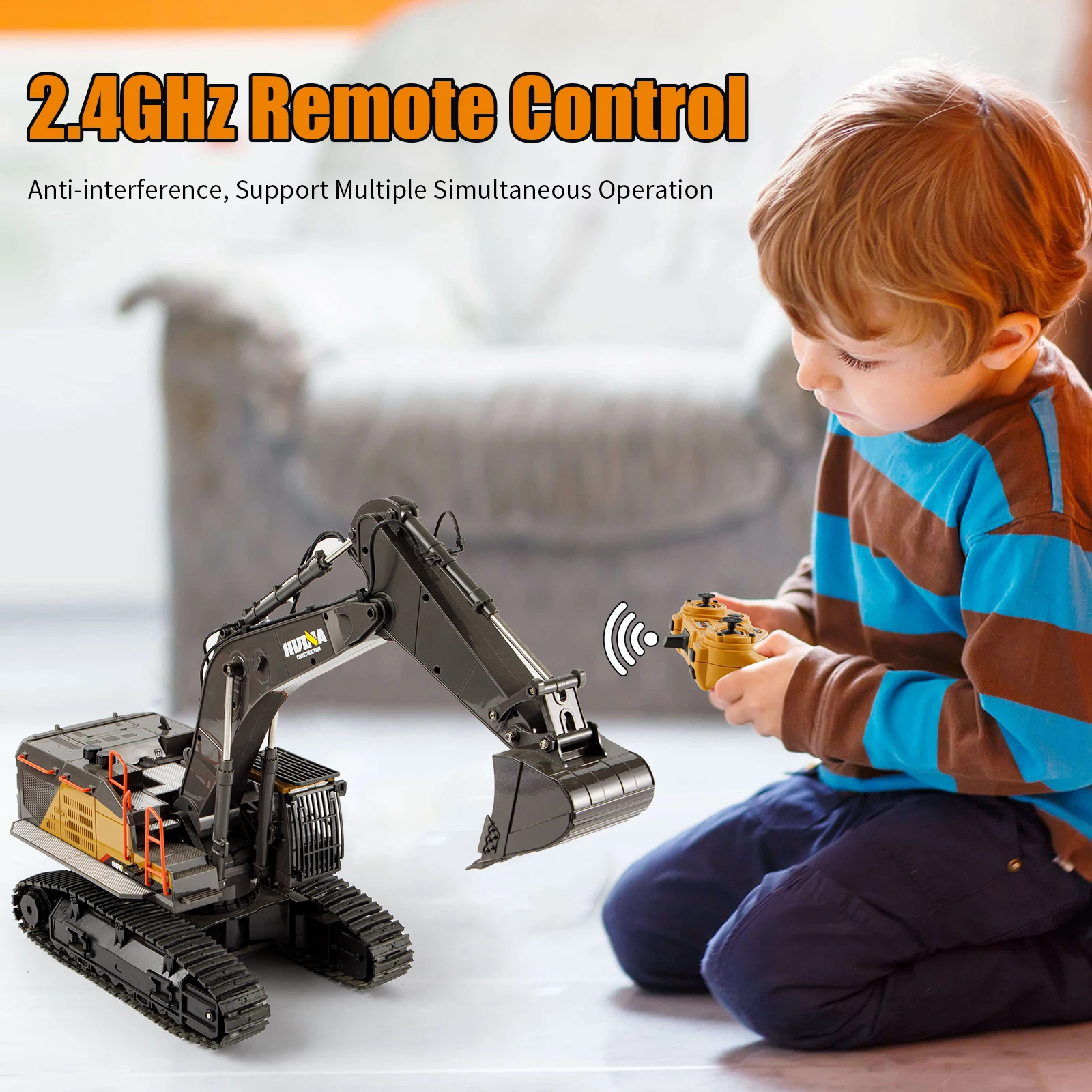 HUINA 1/14 RC Alloy Remote Control Excavator 2.4GHZ 22CH Wireless Remote Control Engineering Vehicle Model Boy Children\'s Toy