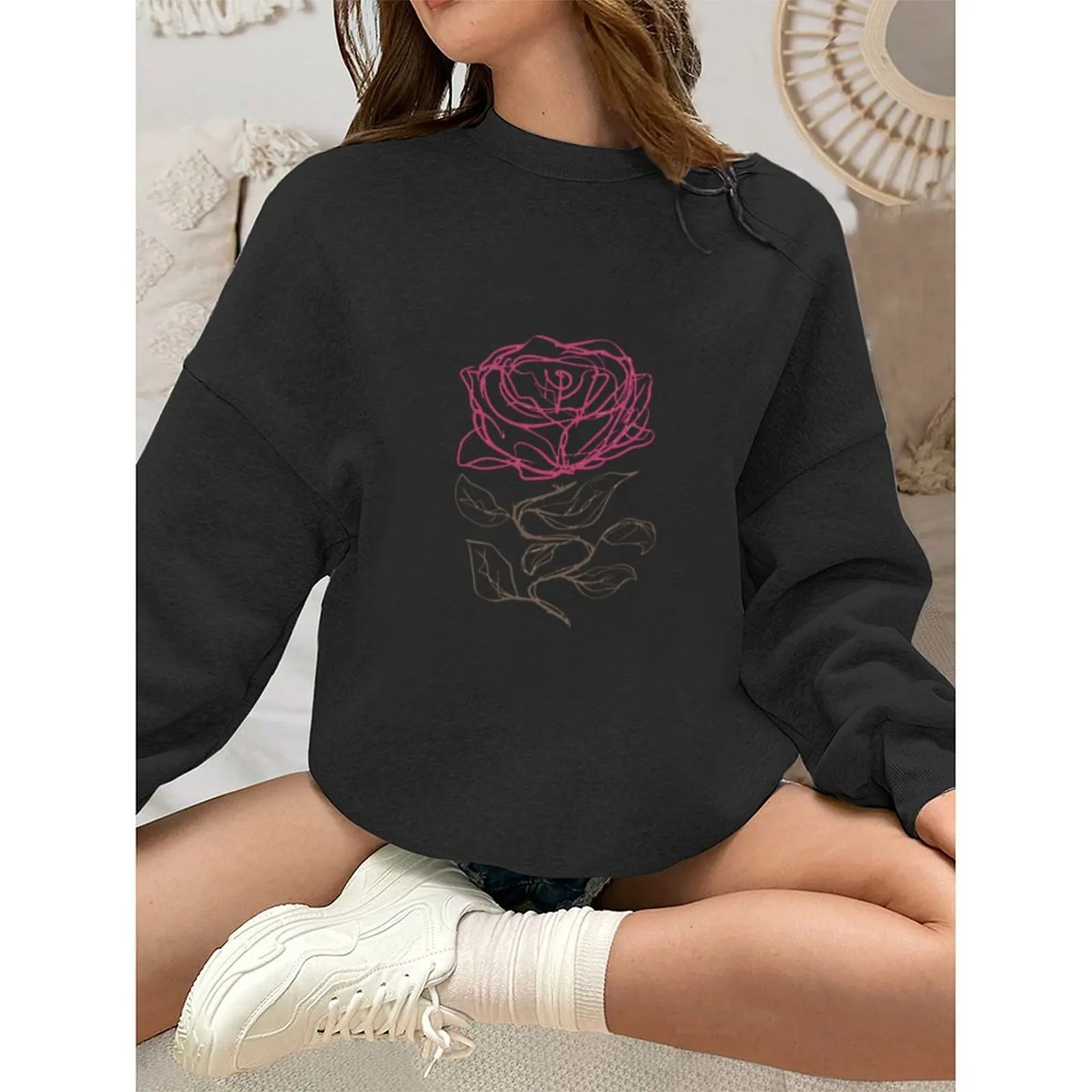 

Women's Sweater Sweatshirts Velvet Winter Casual Spray-painted Print Colorful Long Sleeve Pullovers Autumn Woman Clothes