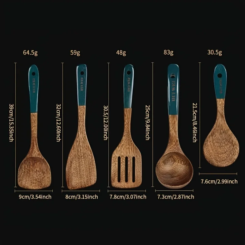 A set of wooden kitchen utensils such as spatula, cooking special, household non-stick pan, heat-resistant and durable cookware