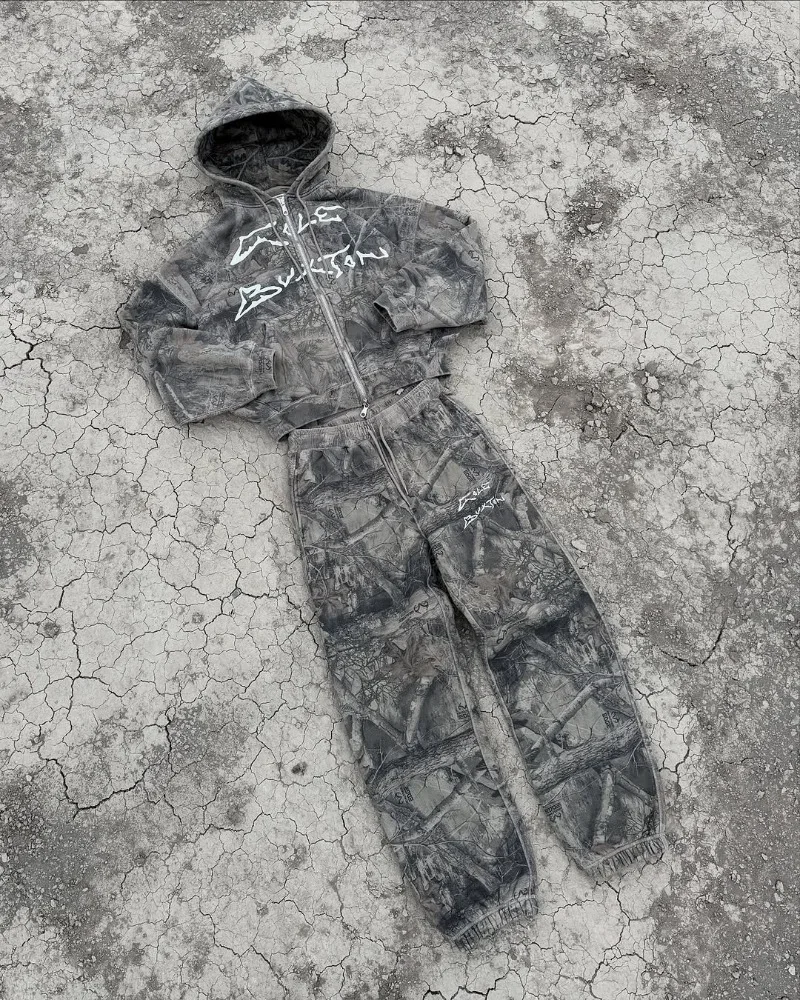 

Akimboclub Hoodie Two Piece Set Camouflage Digital Print Hooded Men Clothes Sweatshirts Drawstring Casual Sports Pant Streetwear