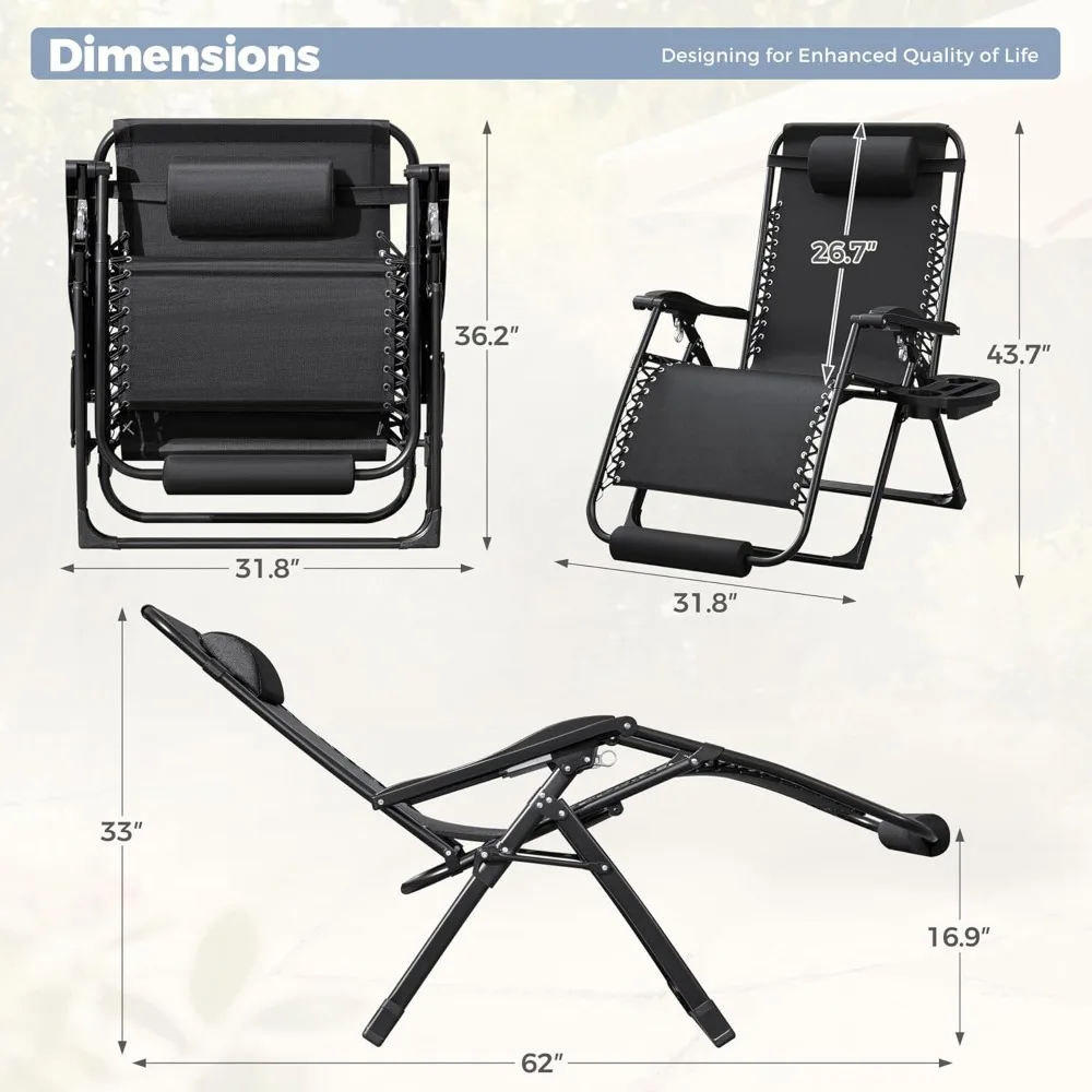 Oversized Zero Gravity Chair, 32In Recliner Lounge Chair with Removable Soft Cushion and Cup Holder, Adjustable,Customized