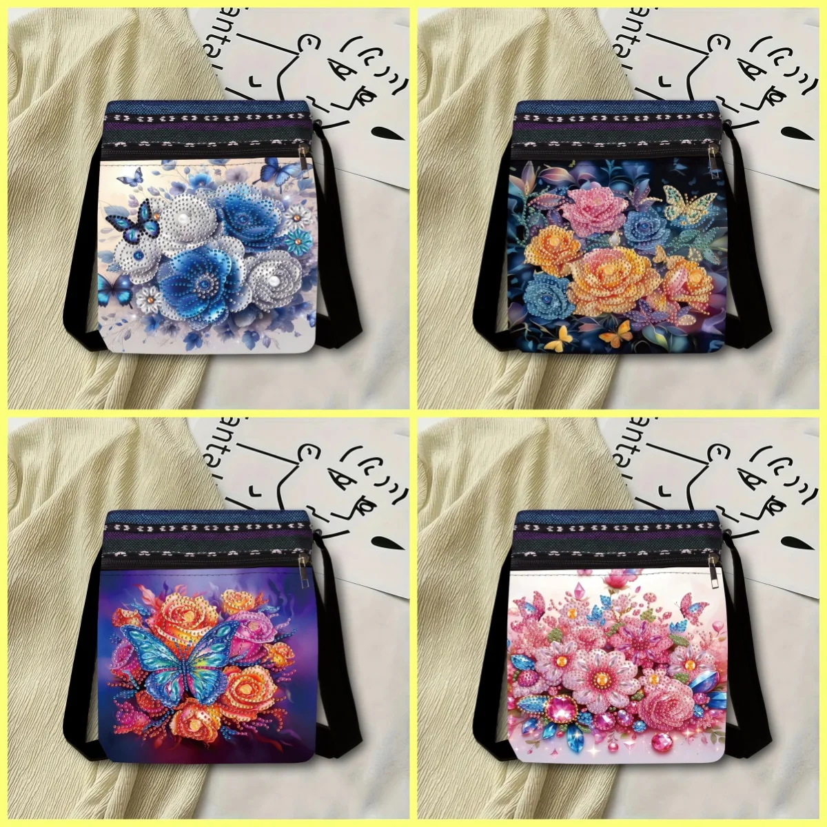 1 Piece Diamond Painting kit Messenger bag Flowers, butterfly pattern canvas Material ladies Holiday gifts, storage Necessities