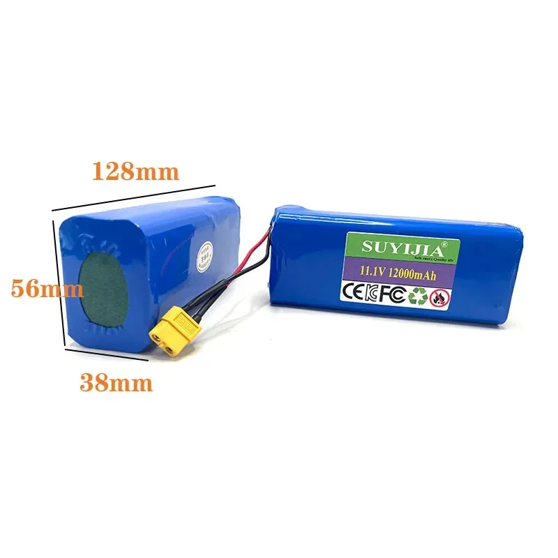 18650 11.1V 12V 12000mAh 3S4P Lithium Ion  Battery Pack with BMS for Bait Boat Backup Power Supply CCTV Camera Speaker