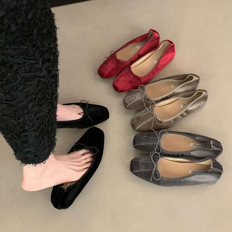 Modische Damen-Seidenballerinas mit Erhöhter Sohle, Schmetterlingsknoten, Flache Ballerinas für Damen, Frühling/Herbst Neuheit – Detail 1