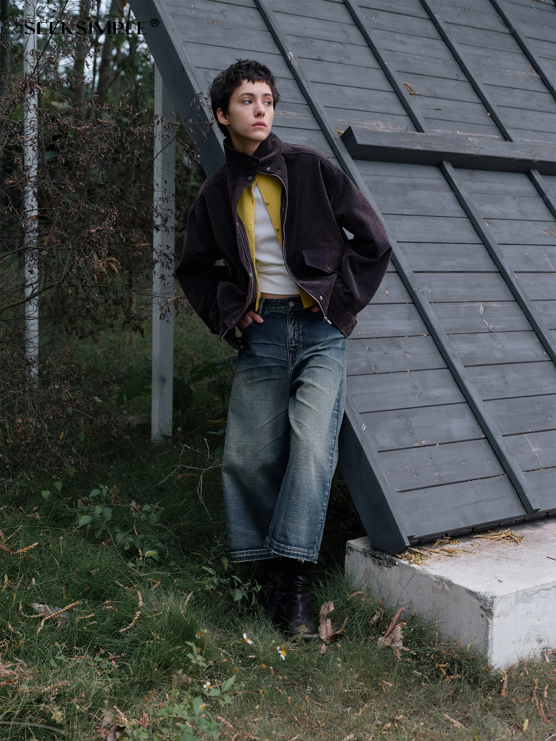 

Джинсы женские SeeSimple Vintage Washed, свободного кроя, повседневные, хлопковые, с пуговицами на талии, удобные, D0563