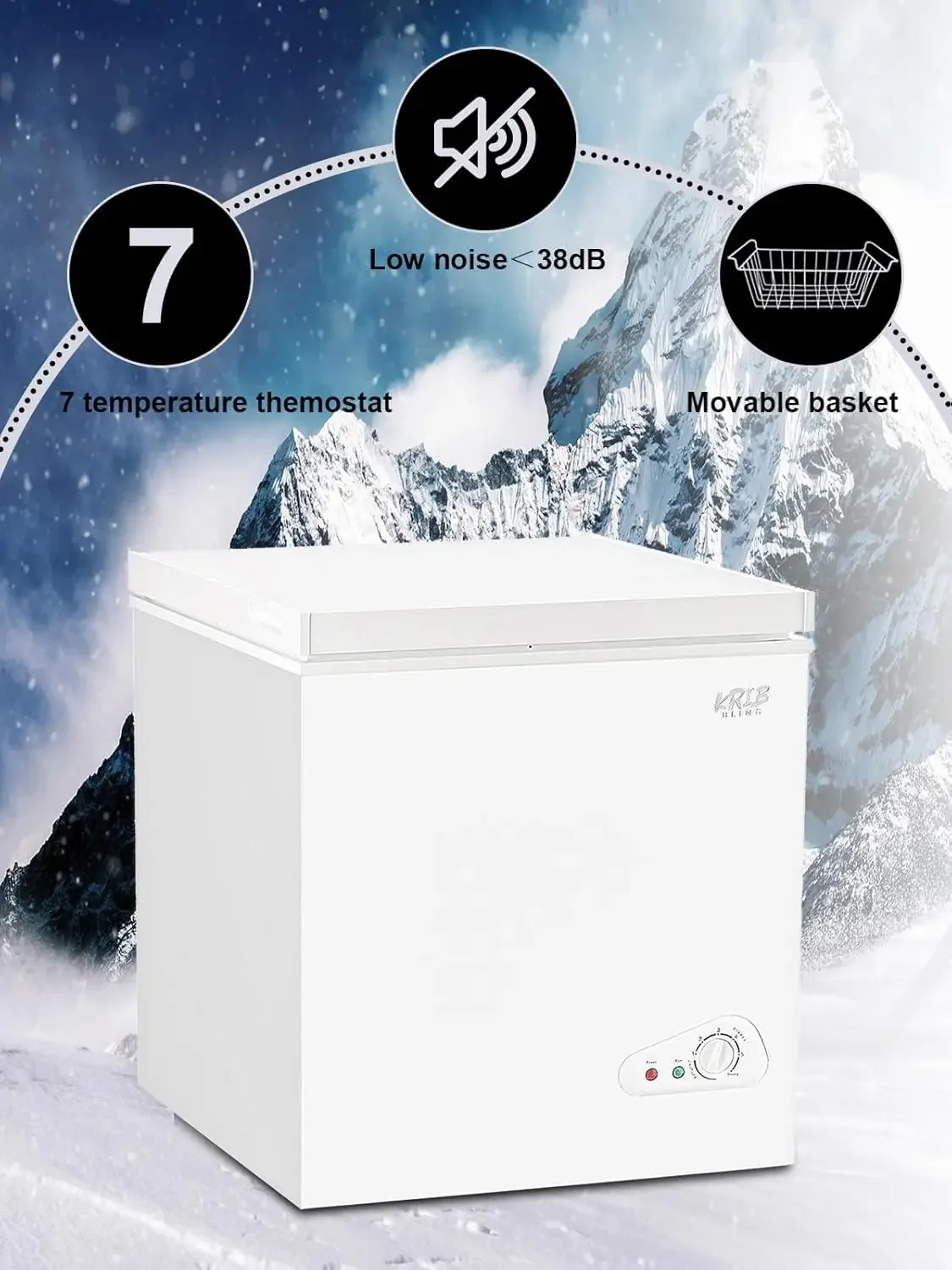 Chest Freezer Krib Bling Adjustable Thermostat Compact Freezers with Removable Storage Basket for House Kitchen Garage Basement