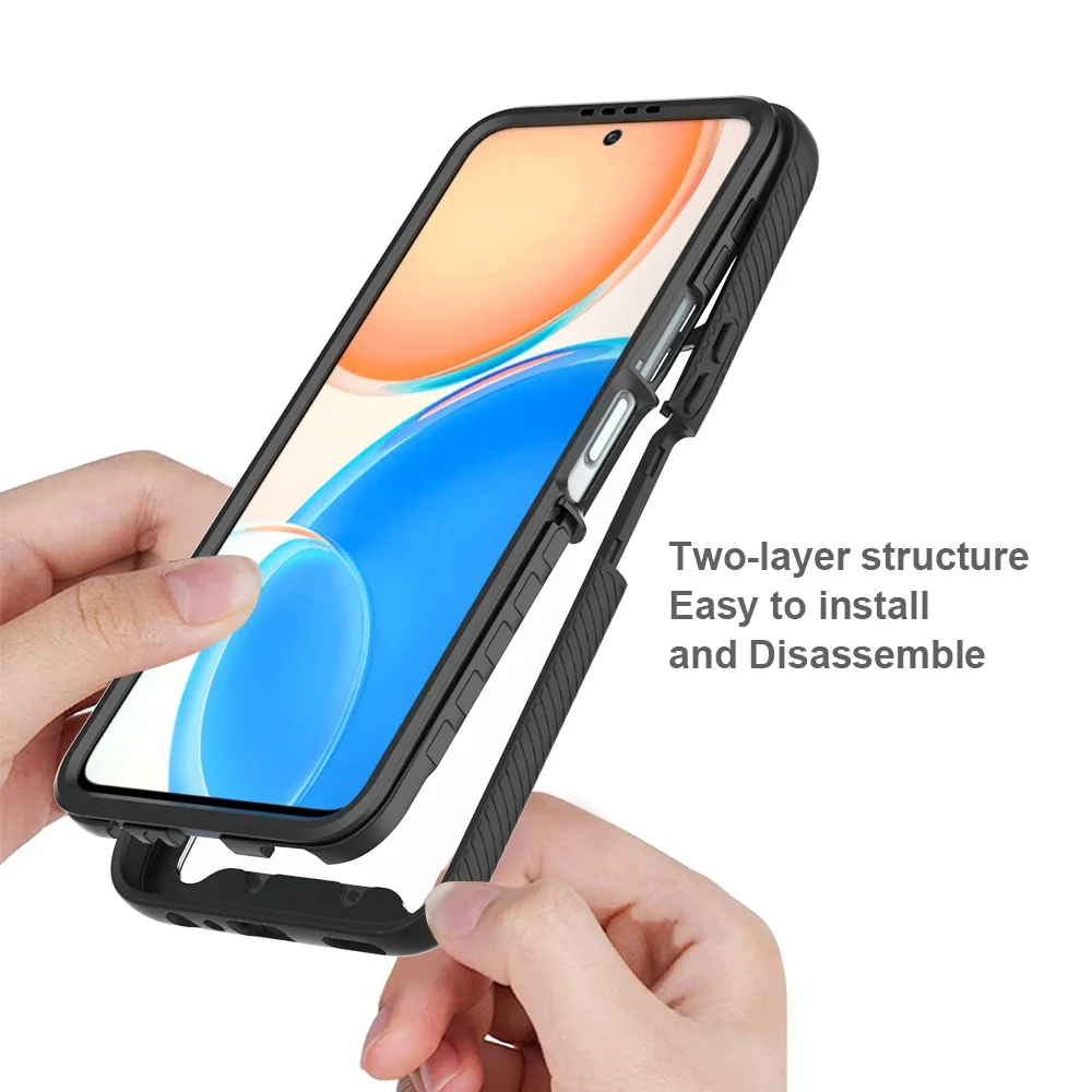 Heavy Duty Armor Shockproof Phone Case For Honor X8 X8a X6 4G 70 Lite Soft TPU Frame Hard Plastic Transparent Acrylic Back Cover