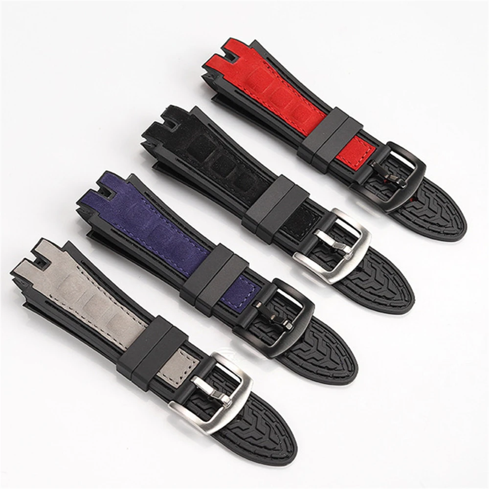 Watch band for EXCALIBUR King series frosted suede leather silicone base watch strap