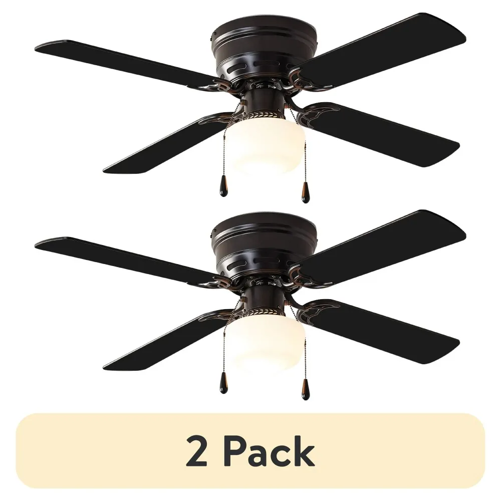 (2 pack) 42 Inch Hugger Indoor Ceiling Fan with Light Kit, Black, 4 Blades, Reverse Airflow