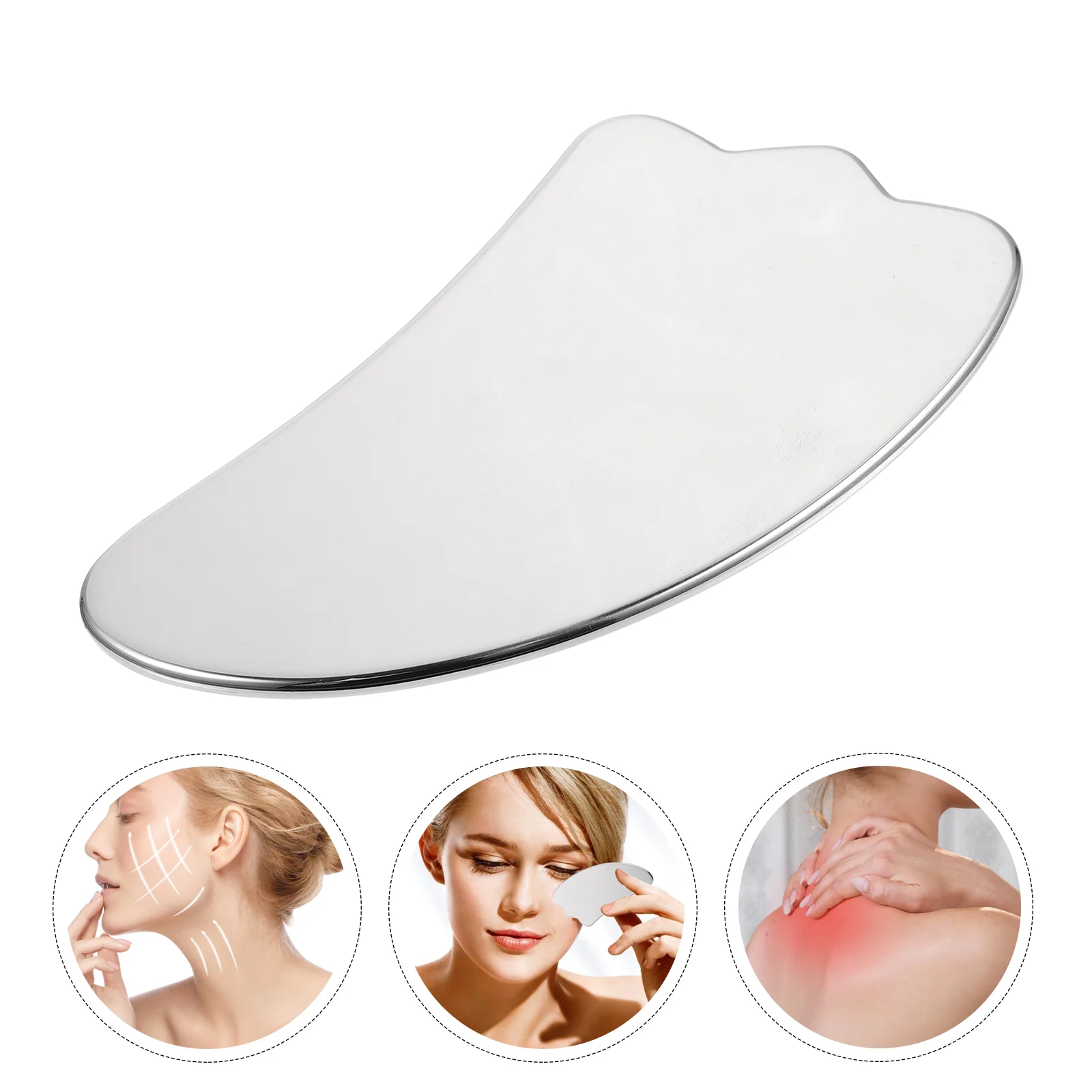 1pc durável de aço inoxidável ferramenta de massagem facial placa de raspagem de massagem facial raspador de rosto de aço inoxidável