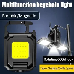 Mini torcia portachiavi luce COB luce da lavoro lampada ricaricabile USB con luci laterali doppie pieghevoli a 90 ° torcia Super luminosa