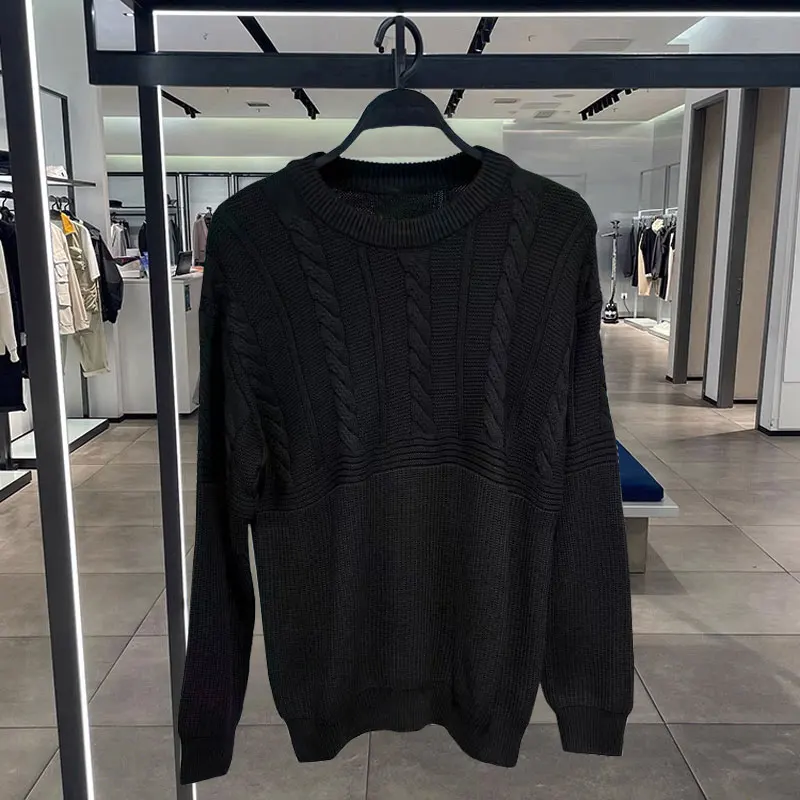 

Мужской вязаный свитер с круглым вырезом, узором «косы» и цветочным принтом, из смесового хлопка, с длинными рукавами, базовый слой, повседневный, осенний