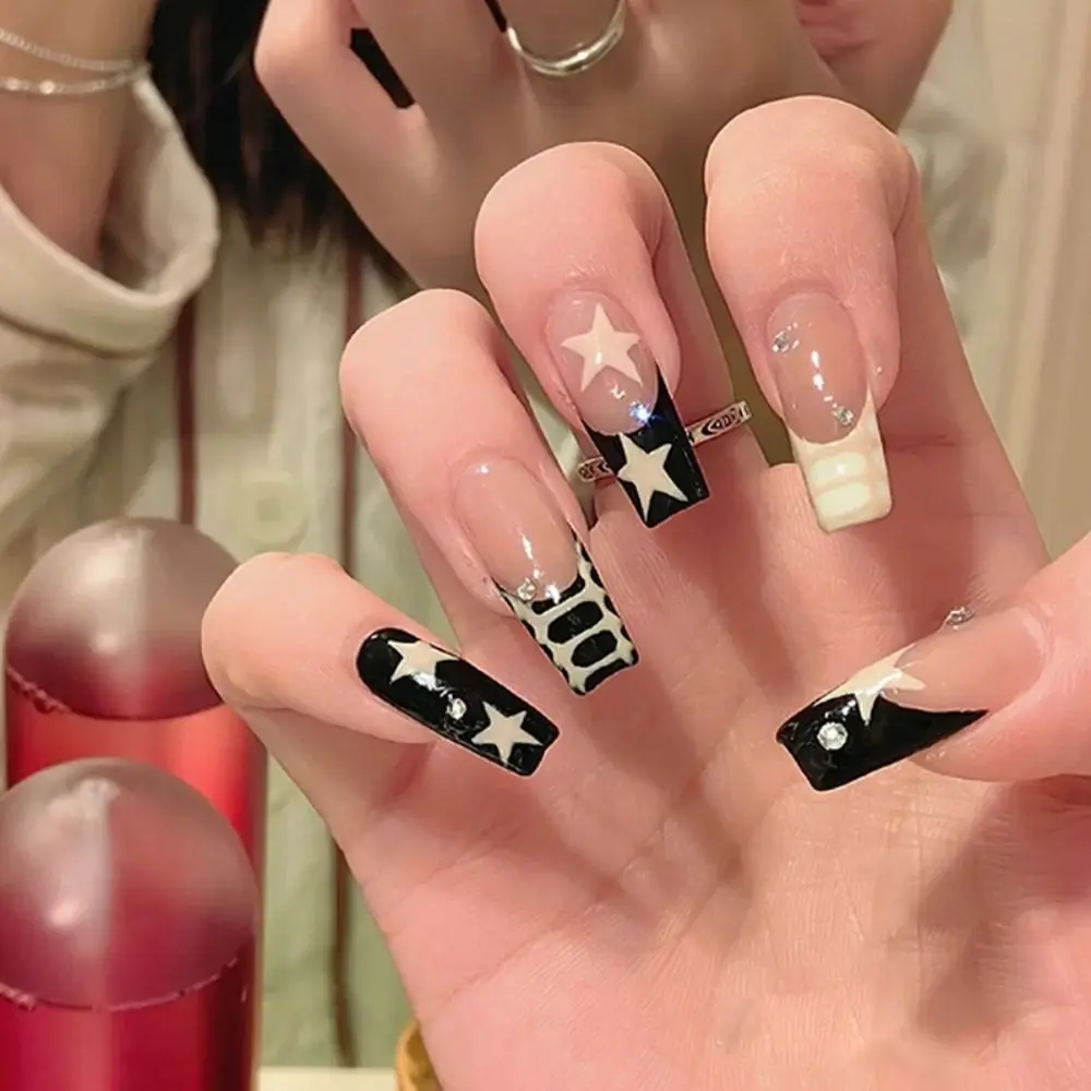New Long Ballerina False Nails French Glitter Pink Fake Nails Detachable Full Cover Press on Nails DIY