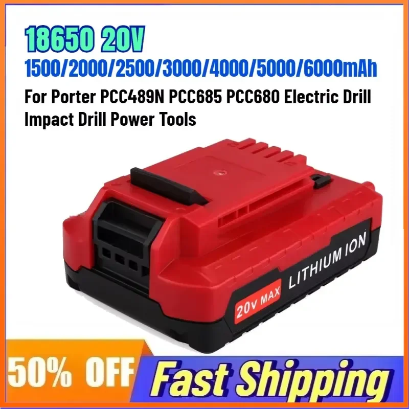 

18650 20V 6000mAh Rechargeable Battery for Porter PCC489N PCC685 PCC680 Electric Drill Impact Drill Power Tools Lithium