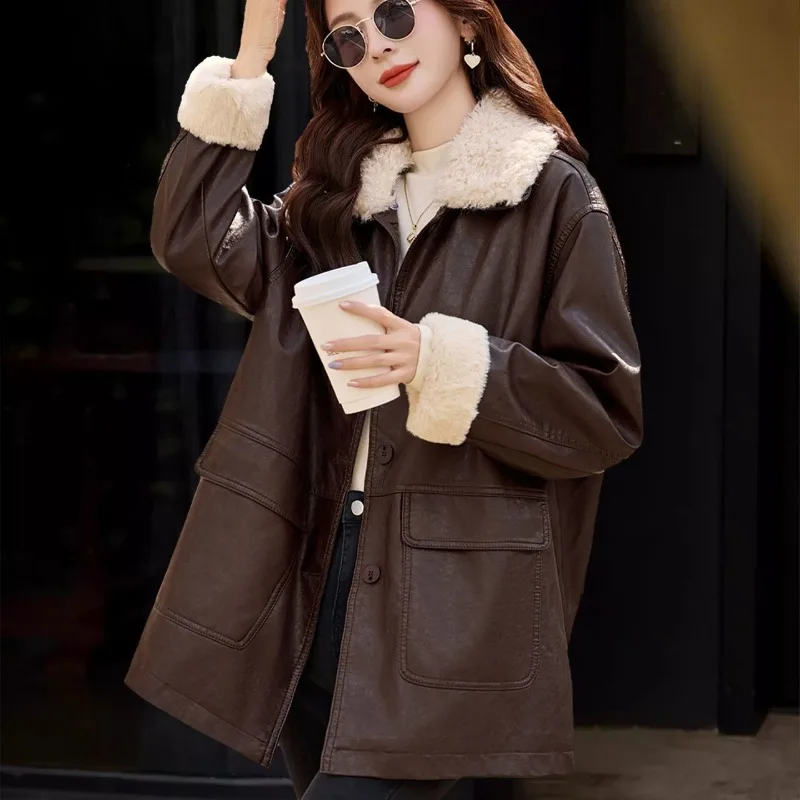 Nuevo abrigo de longitud media para mujer, abrigo de lana con cuello de piel para otoño e invierno, Top cálido informal versátil, ropa de moda para ir al trabajo para mujer