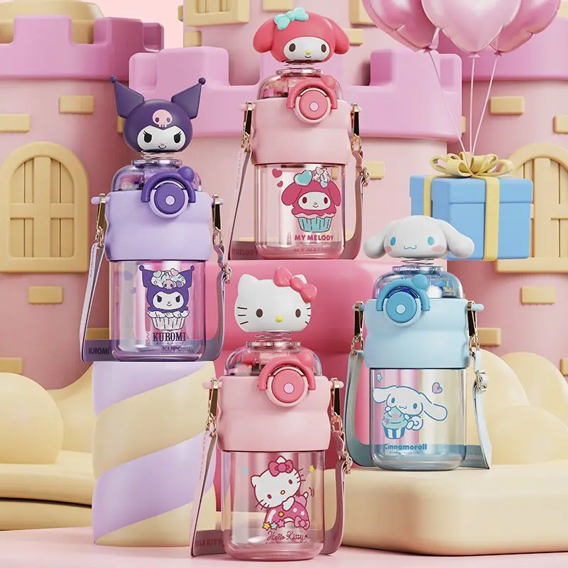 Neue Sanrio Sport Wasserflasche Kawaii 3D Puppe Trinkbecher Hello Kitty Kuromi Cinnamoroll Sippy Tumbler für Kinder Weihnachtsgeschenke
