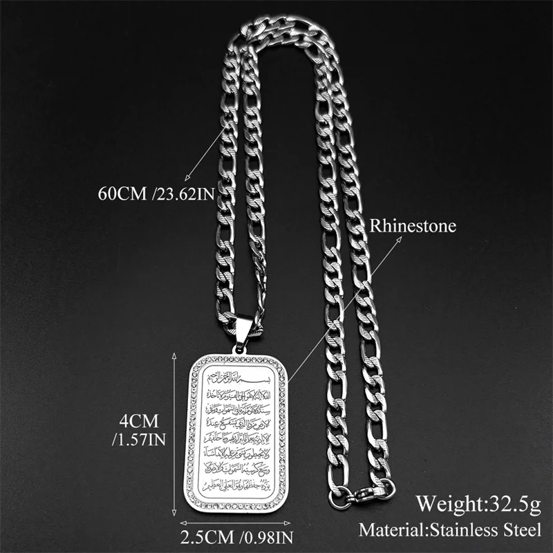 Islam Religious Muslim Rhinestones Pendant Necklace for Women Men Stainless Steel Gold Color Arabic Quran Medal Chain Jewelry view 6