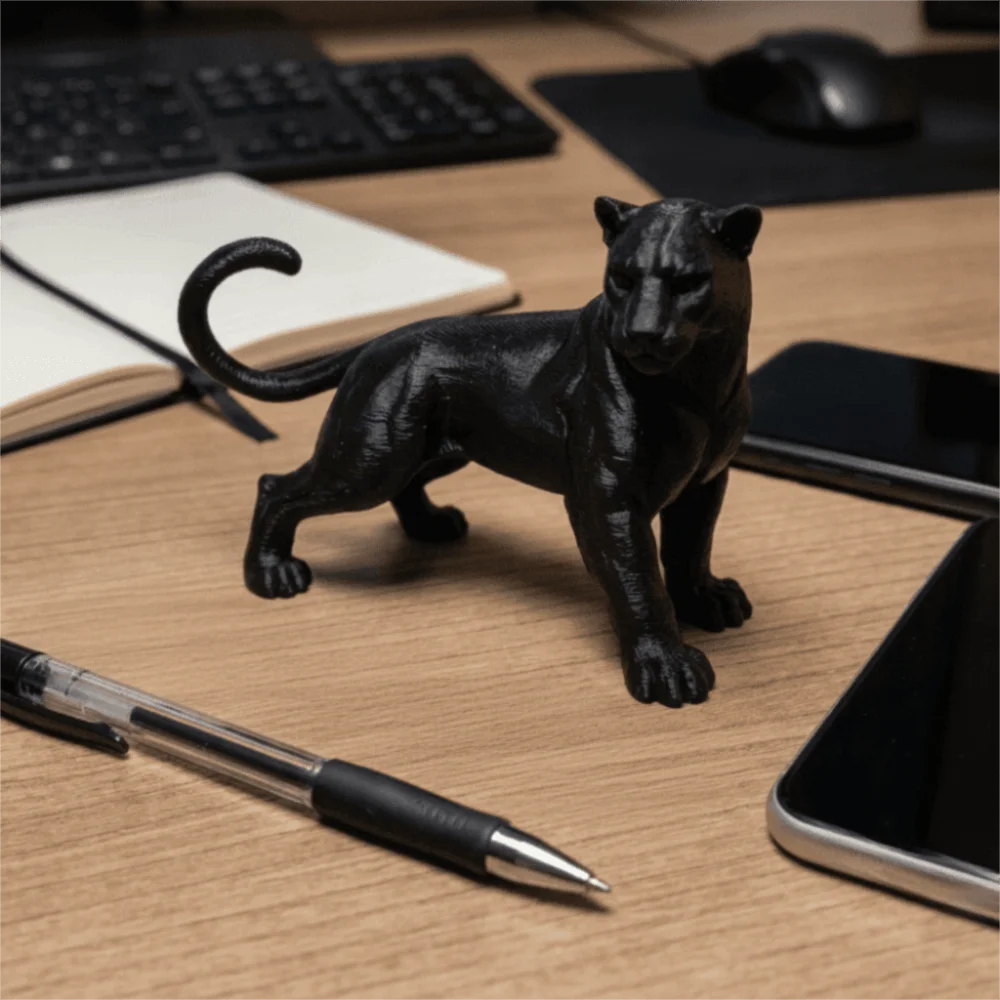 Black 3D Printing Panther Statue Head Turning Muscular Panther Desktop Ornament Plastic Standing Posture Leopard Figure Gift