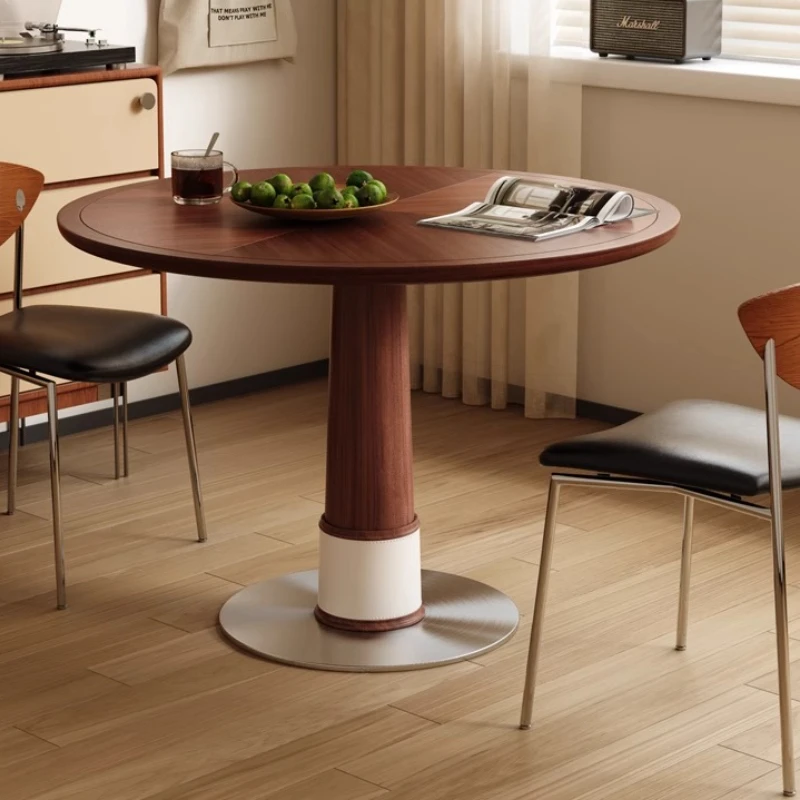

2024 new solid wood round dining table Nordic wabi family small apartment