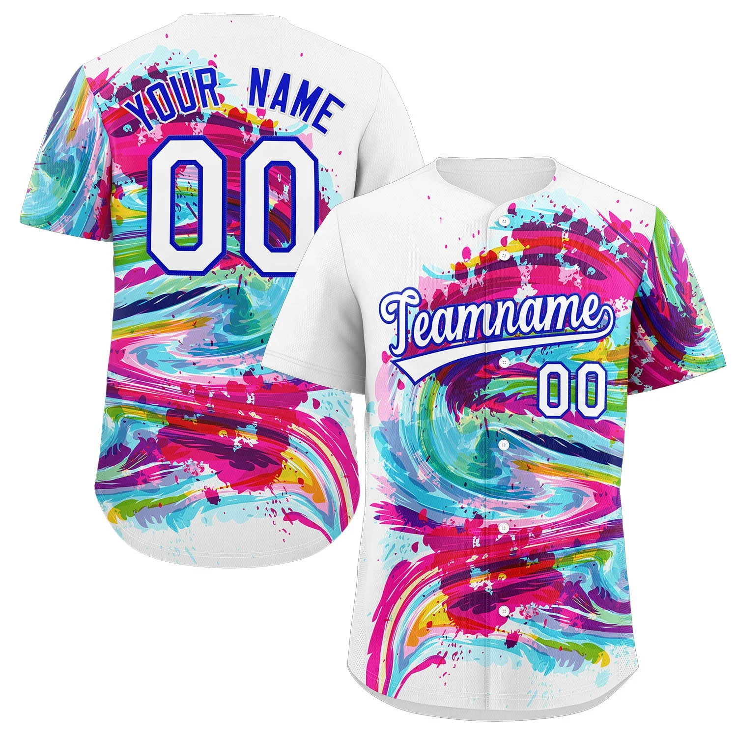 

Customizable V-Neck Baseball Jersey with Tie-Dye Design Digital Printed Sportswear Breathable Personalized Logo Name