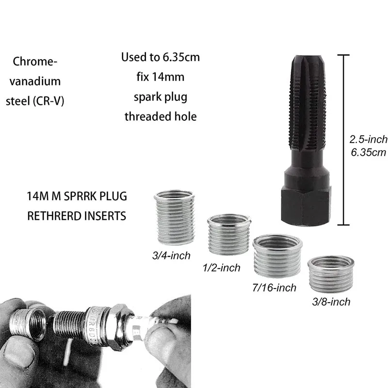 M14 X 1.25 Auto Spark Plug Hole Tapping Tool Spark Plug Thread Repair Kit 14Mm Spark Plug Hole Bushing Repair Kit