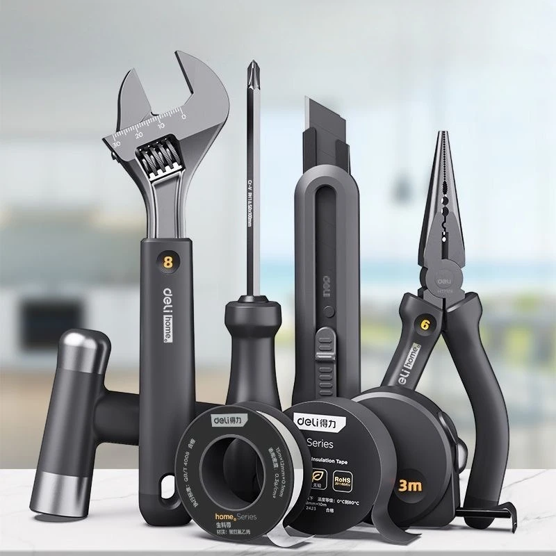 

Deli New Tool Set Household Home Series Household Screwdriver Tape Wrench Vice Tape Art Knife Raw Material for Home Repair Tools