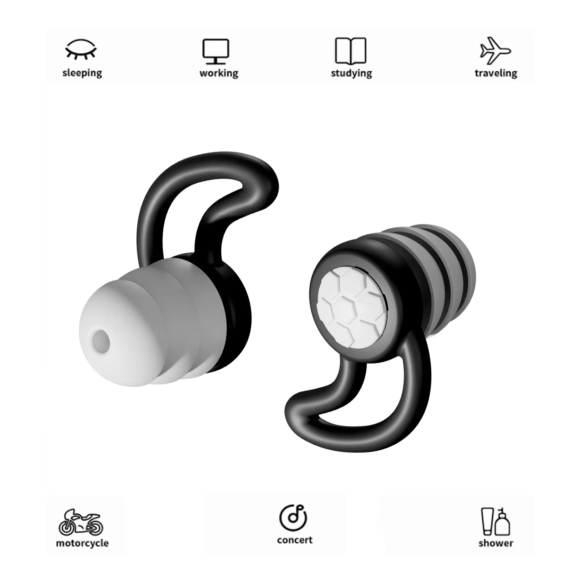3 Layer Ear Plugs For Sleeping Noise Cancelling, Soft Silicone Reusable Ear Plugs for Sleeping,Swimming, Studying, Concerts