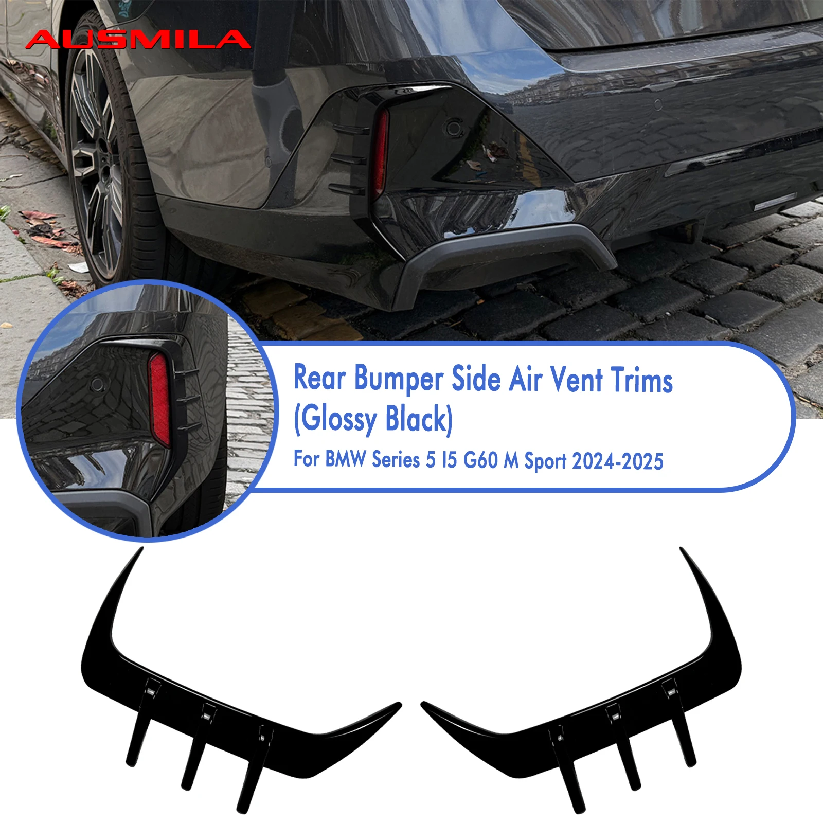 

2 шт. задний бампер автомобиля, боковой спойлер, воздухозаборник, вентиляционное отверстие Canard Splitter для BMW 5 серии i5 G60 M Sport 2024-2025
