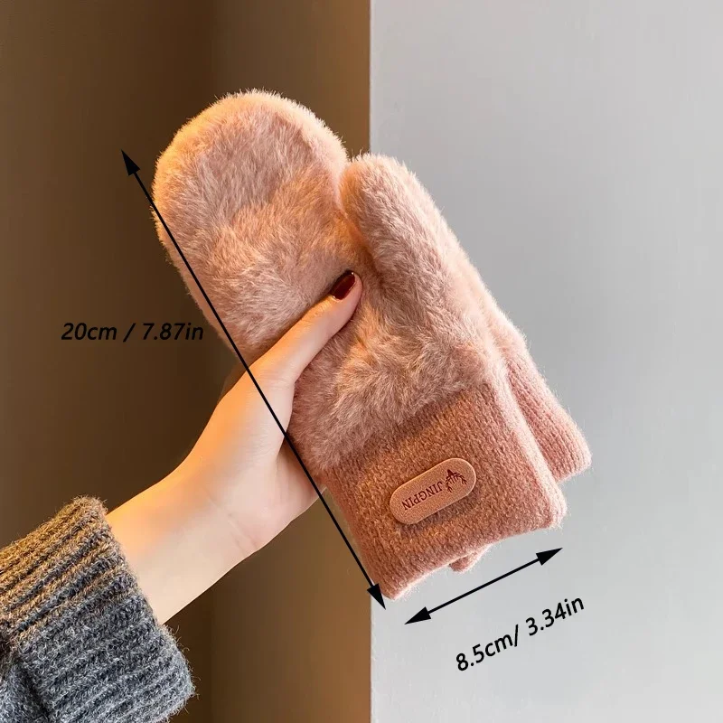 قفازات نسائية شتوية لطيفة وسميكة ودافئة من القطيفة بأصابع كاملة قفازات دافئة وناعمة بدون أصابع للطقس البارد