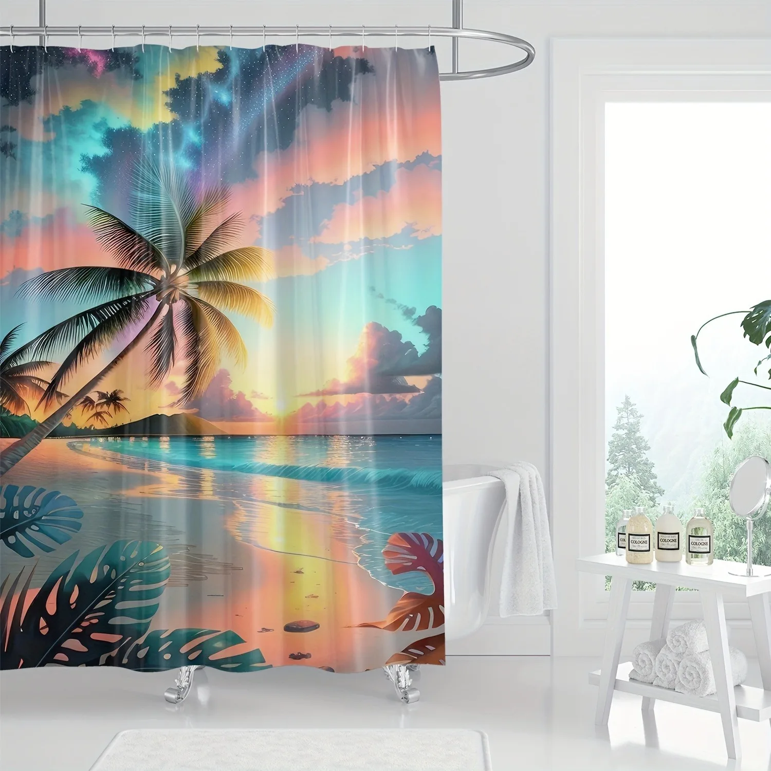 サンセットビーチ風景シャワーカーテン洗える汚れに強いシャワーヘッド防水ポリエステルバスカーテン家の装飾用