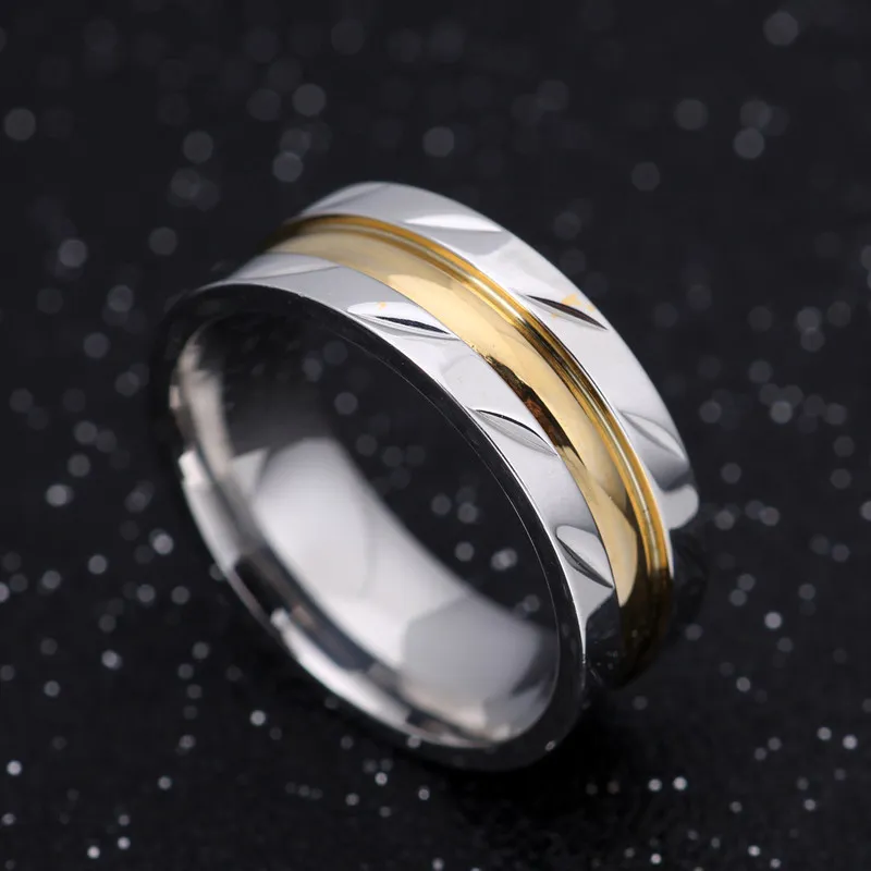 8MM Never Fade Gold Plated 316l Stainless Steel Ring Titanium Ring for Men