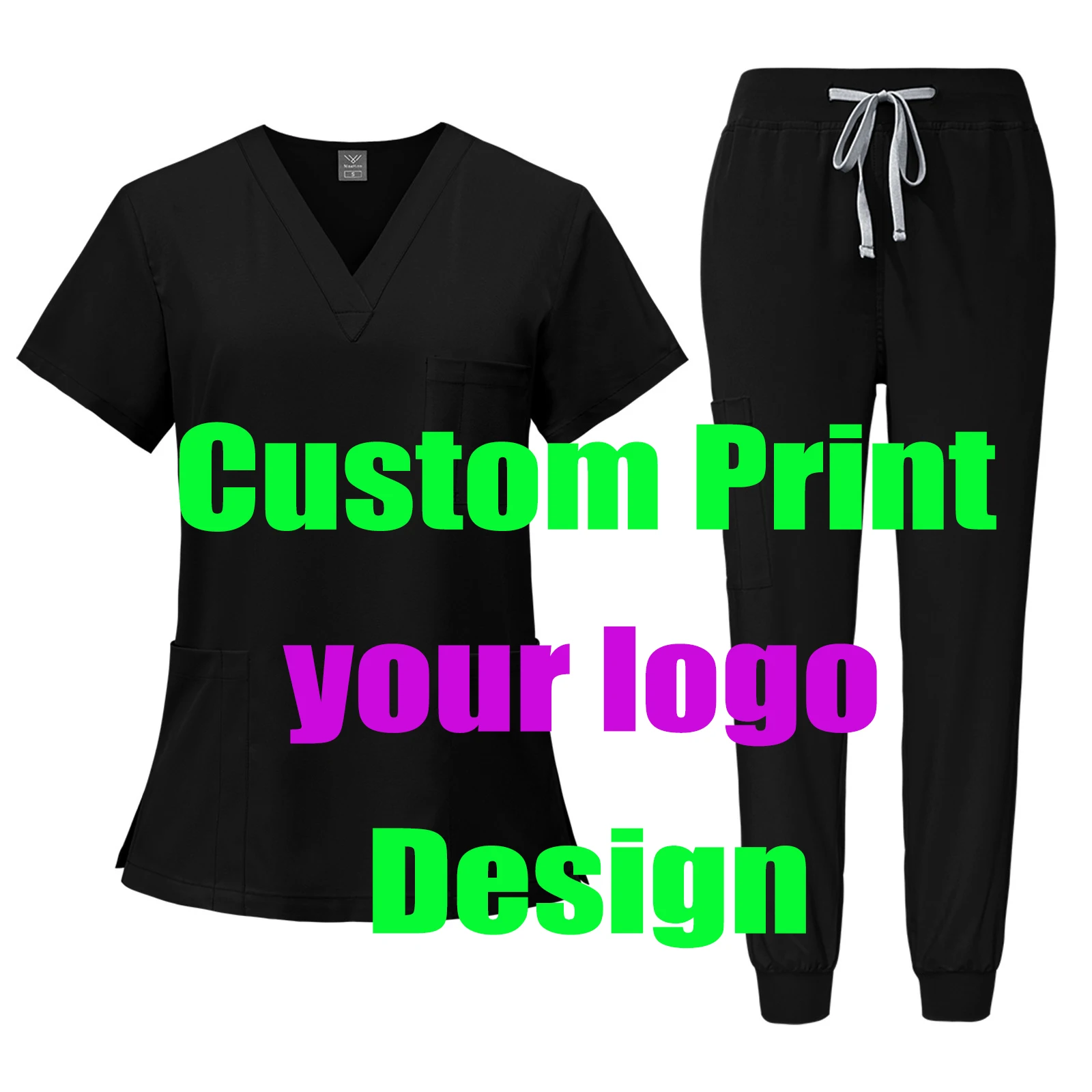 Custom Print Logos Name Scrubs Sets Spa Salon Women Men's Work Wear Surgical Enfermeria Uniform Nursing Customized Medical Suits