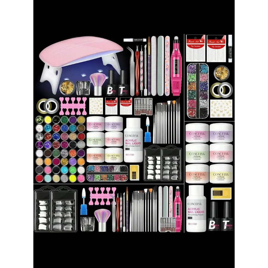 

Набор для акрилового маникюра Coscelia, 39 предметов, включает все необходимое для начинающих: акриловые принадлежности, гель-лак, УФ-лампа.