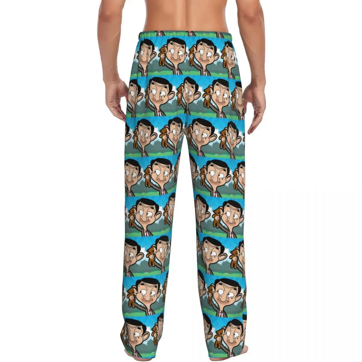 Custom Mr. Bean Cartoon Pajama Pants Men Sleepwear Sleep Lounge Bottoms with Pockets