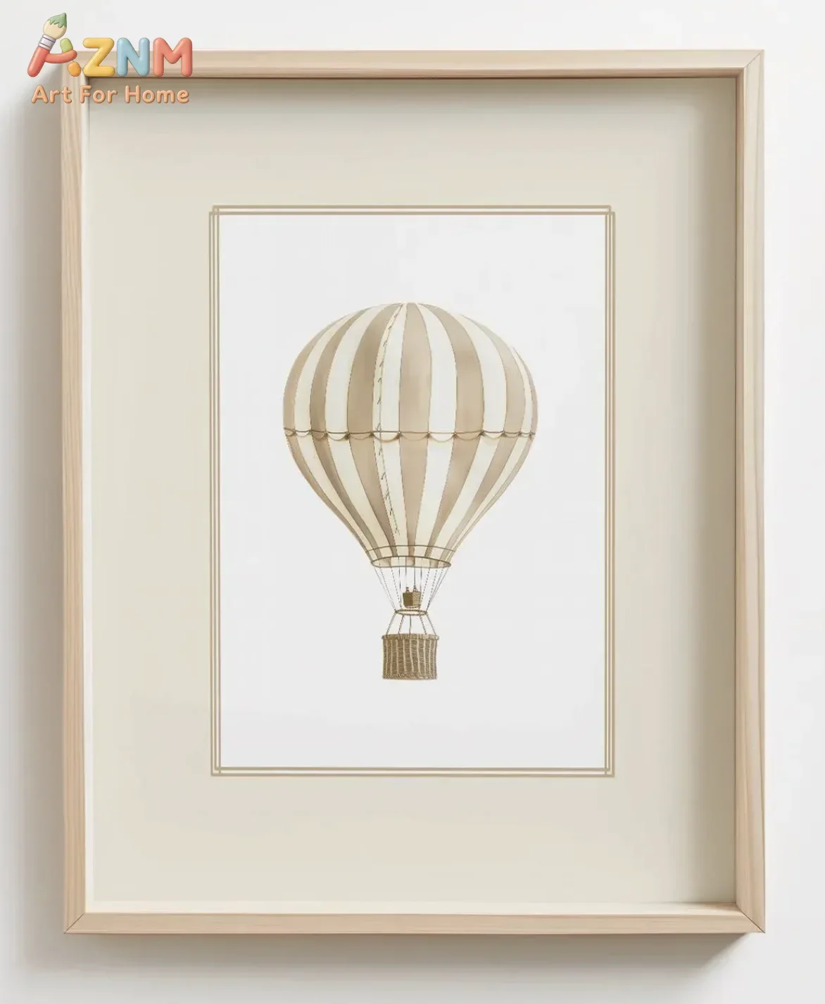 AZNM Vintage Transport Canvas Wall Art, Airplane Train Old Car Hot Air Balloon Beige Watercolor Print, Unframed Canvas Painting