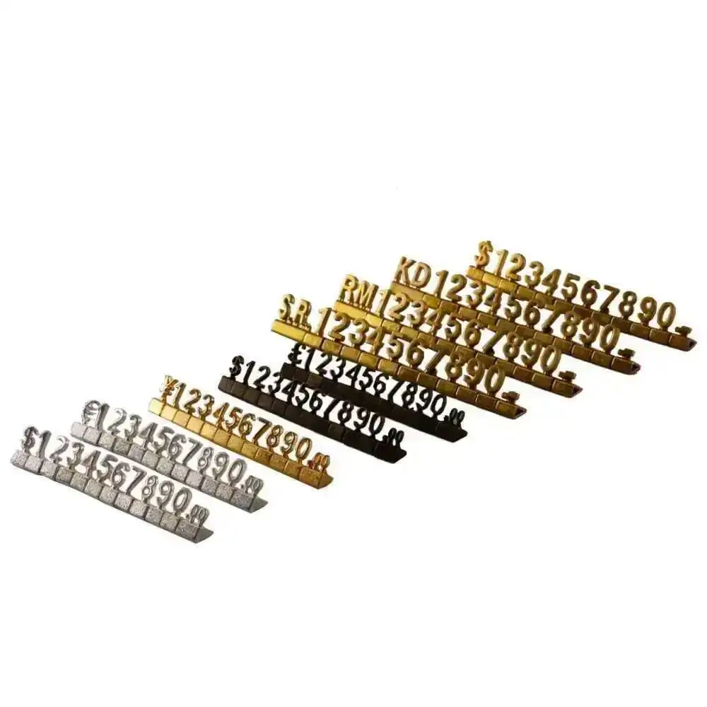 Cartellino del prezzo combinato 3D in oro Segni numerici regolabili Cubo Dollaro Euro Valuta Simbolo Negozio di gioielli Cartellini digitali