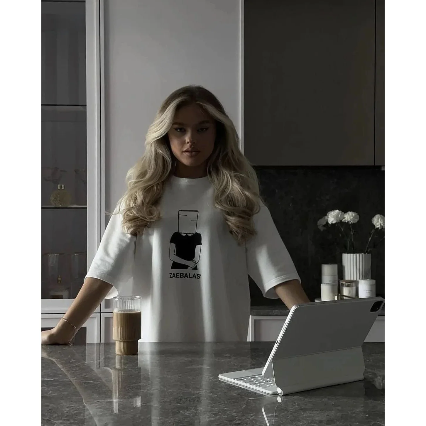 

Хлопковая женская летняя футболка ort Sve O Ne Top Street Sle Cleanfit Thi Winter 204, женская мода, большой размер