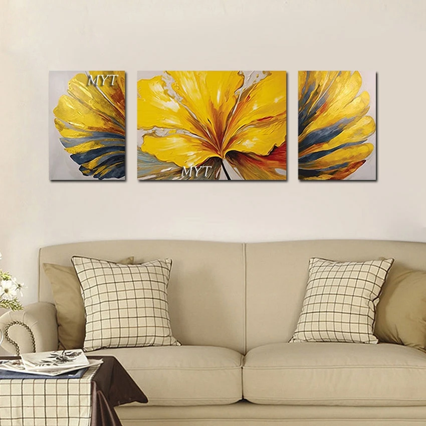 

Yellow Flower Wall Large Size Abstract Picture Plant Art Hand Painted Canvas Style Design Artwork Unframed 3PCS Decorative