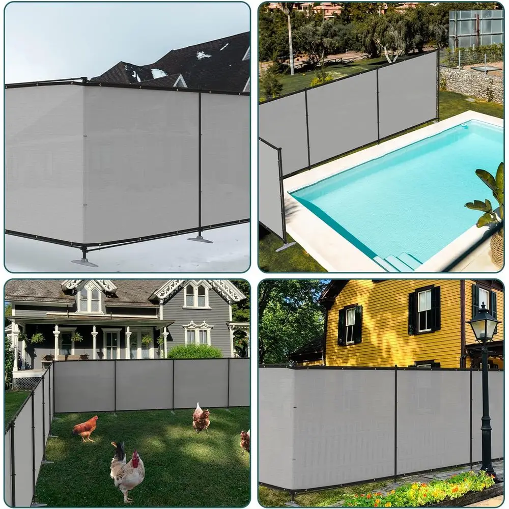 6'Hx12'L Privacy ence Set with Poles and Rails Ground Spikes ence Kit or Patio Garden Pool Yard (Light Gray)
