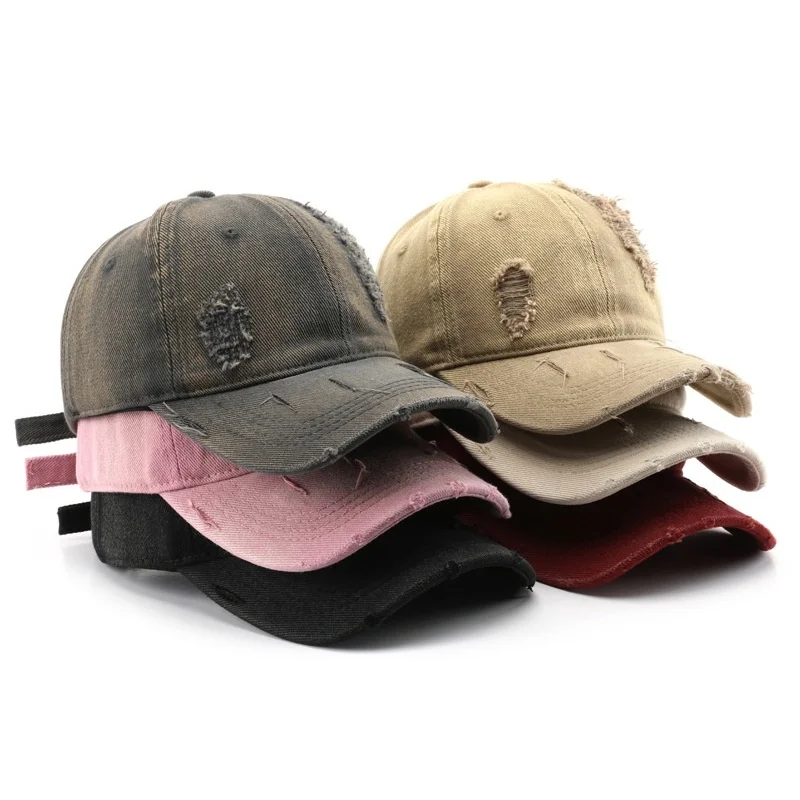 

Japanese Vintage Distressed Washed Duckbill Cap Women Men Baseball Hat Ripped Design Casual Outdoor Headwear Adjustable Fashion