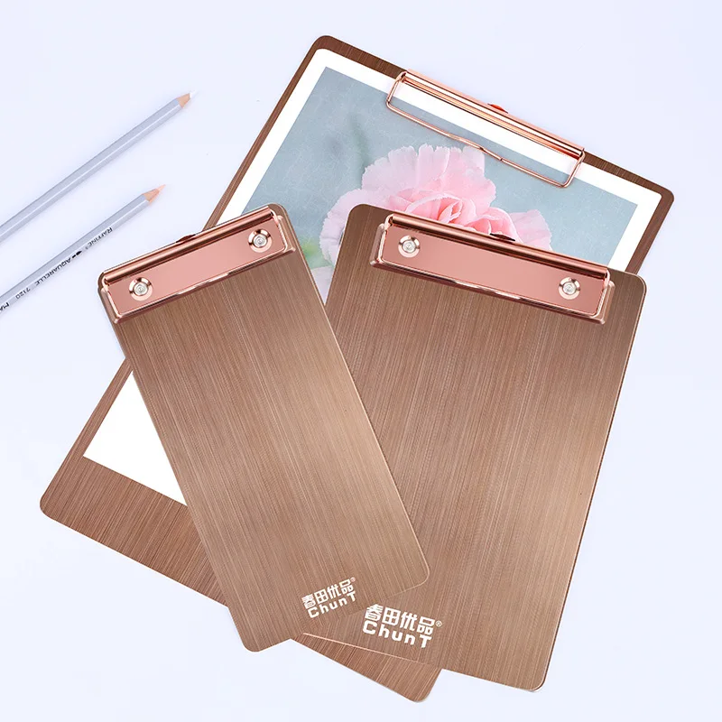Rose Gold Stainless Steel Writing Clipboard Professional Grade Menu Clipboard and Document Organizer with Memo Pad Holder