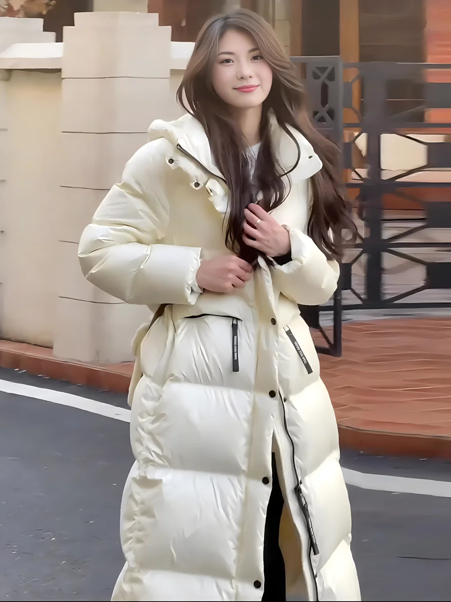 

Модная повседневная высококачественная белая пуховая куртка с капюшоном и воротником-стойкой для женщин, зимняя новинка, элегантное роскошное пальто