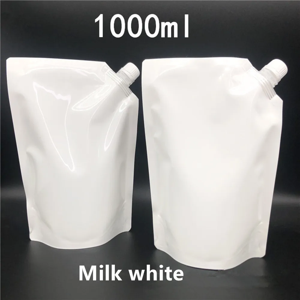 500ml/1L Milky White Standing Up Liquid Packing Bag - Aluminium Foil Food Grade Drinks Suction Nozzle Pouch Juice Water Doypack