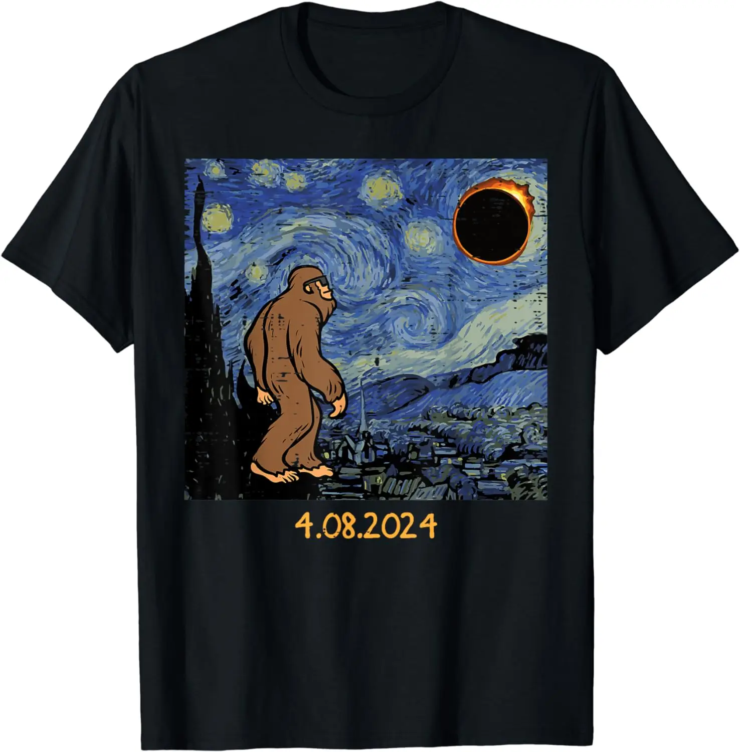 

Solar Eclipse Bigfoot Starry Night Sasquatch Men Women Kids T-Shirt